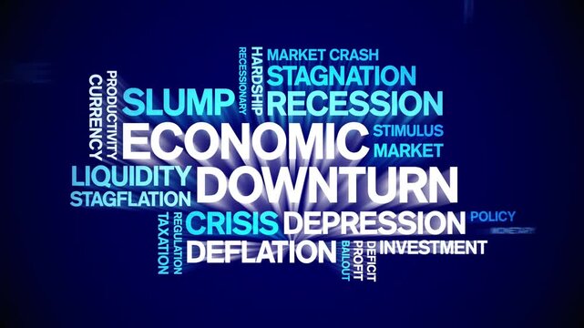 Economic Downturn animated word cloud-text design animation tag kinetic typography seamless loop.