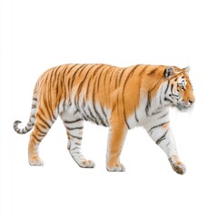 Obraz premium Majestic Tiger Walking with Grace and Confidence Against a Plain Background in a Natural Wildlife Setting