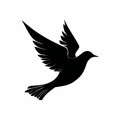 Obraz premium The black silhouette of a bird in vector format flies through the air.