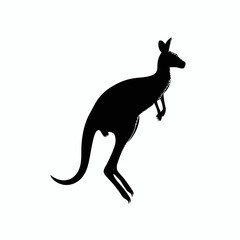 Black silhouette vector of a kangaroo with joey in a dynamic pose on white background