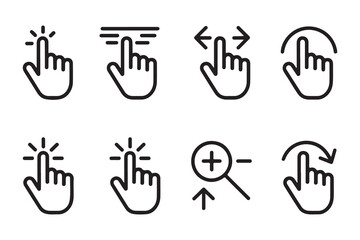 Fototapeta premium Set of hand cursor icons representing different touch gestures and mouse actions on screens
