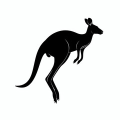 Fototapeta premium A black vector silhouette of a kangaroo in a natural setting.