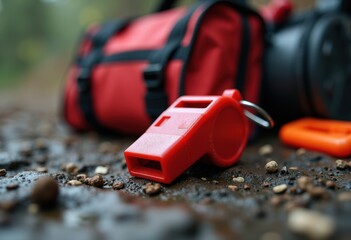 Fototapeta premium Emergency Signaling Whistle Supplies Assisting Rescue Operations in Critical Situations