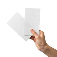 Fototapeta premium Hand holding blank business cards isolated on transparent background