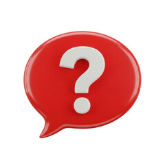 Red speech bubble with white question mark isolated on transparent background