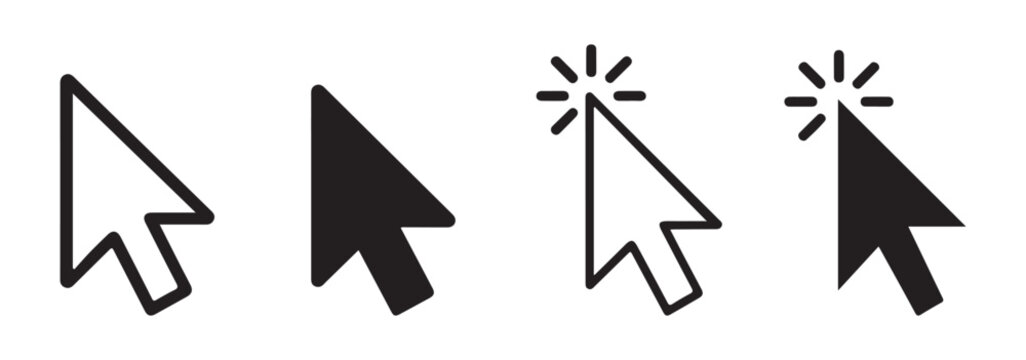 Minimalist mouse cursor arrow icon collection showing pointer click states for website and application design