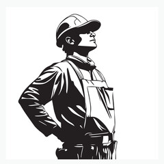 vector silhouette of a carpenter in a helmet on a white background
