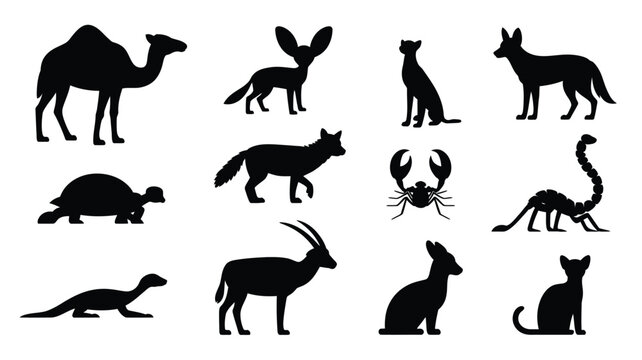 Black silhouettes of various desert animals and creatures 1