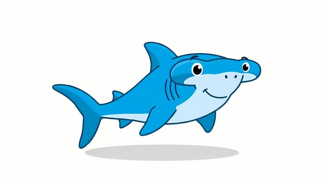 Friendly Cartoon Hammerhead Shark Swimming with a Happy Expression &ndash; Cute Marine Animal Illustration for Kids' Content and Ocean Themes