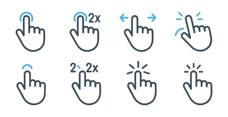 Fototapeta premium Mobile touch gestures collection with double tap and swipe indicators for user interface interactive guidance