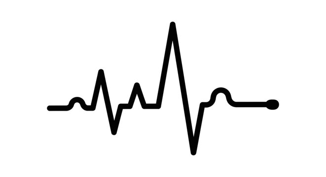 A sharp black jagged line represents a simplified electrocardiogram (ECG) heartbeat rhythm on a white background.