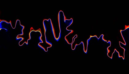 Obraz premium High-quality abstract glowing wave with vibrant blue, red, and yellow neon outlines on a solid black background. A premium energetic design perfect for modern tech branding and music visualization.