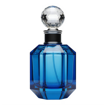 Elegant blue glass perfume bottle with a spherical crystal stopper