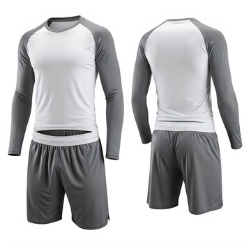 Men's athletic long sleeve shirt and shorts set in gray and white