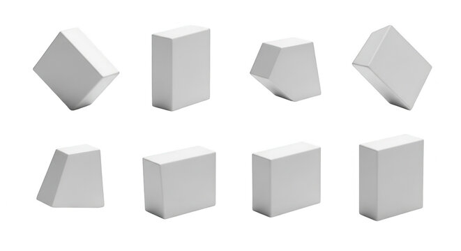 various angles of white rectangular objects on a white surface product mockup packaging or design projects different perspectives