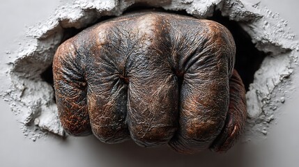 Obraz premium Fist Breaking Through a Concrete Wall Texture hand smashing