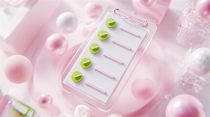 ピンクの空間に浮かぶタブレット状のチェックリスト素材