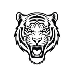 Vector illustration icon black and white illustration of a tigers head with open mouth