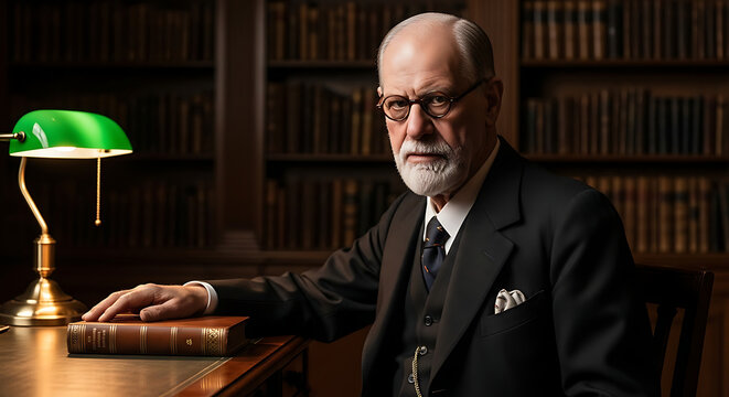 Freud posed like a Nobel laureate portrait, photorealistic