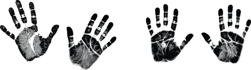 Two Black Grunge Hand Print Vector Silhouette Illustration Isolated on Transparent Background