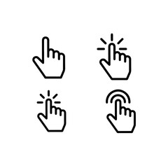 Hand cursor mouse pointer and touch screen gesture icons set for web design mobile app interface navigation and interactive technology user experience black and white vector symbol collection.hand, cu