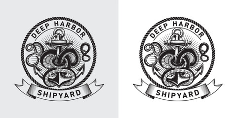 Deep Harbor Shipyard Anchor with Octopus Tentacles Nautical Emblem © Hamdani