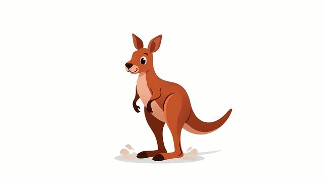A charming cartoon illustration of a brown kangaroo standing on its hind legs, ready to hop across the savanna, showcasing its powerful tail and large feet for locomotion and balance