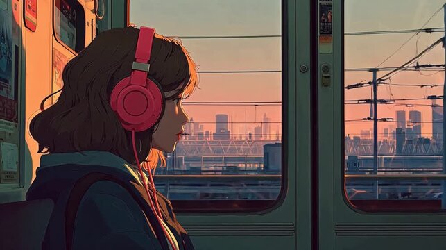 Person on train looking out window