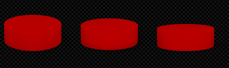 Red cylinder podium product display on transparent background. Bright 3d platform stand with vibrant circle base for valentine or holiday. Vector isolated mockup collection for showcase design.