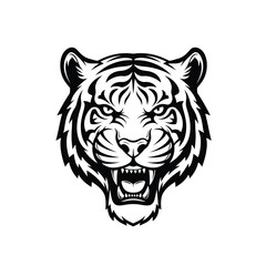 Vector illustration icon black and white illustration of a tigers head with an open mouth