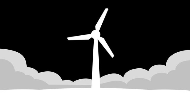 White Windmill Silhouette Loop Animation on Black Background