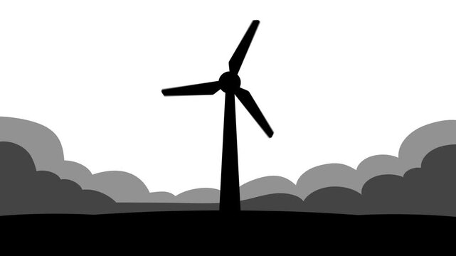 Black Windmill Silhouette Rotating Loop on White Background