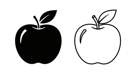 Black and white apple illustration, simple fruit design, minimalist apple drawing, Vector