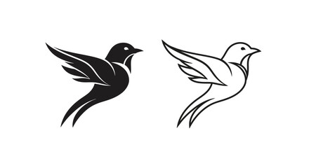 Fototapeta premium Two birds flying together: minimalist black and white bird illustration Vector