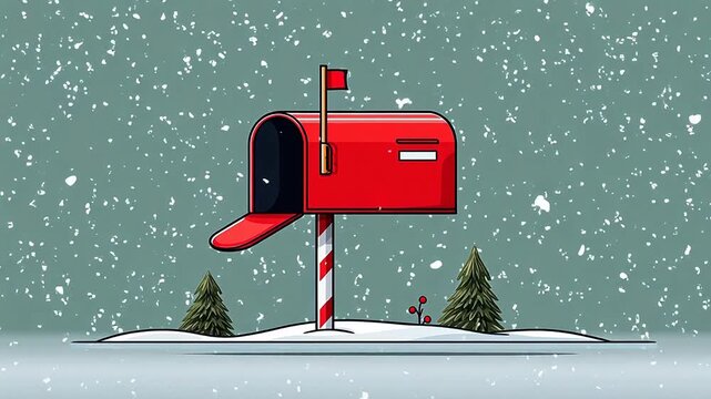 Red mailbox in snowy landscape