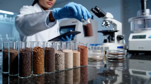 Scientist Analyzing Soil Samples in a Laboratory Environment.