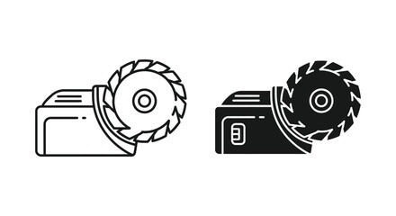 Professional circular saw icons in outline and solid styles for woodworking, construction, and home renovation projects