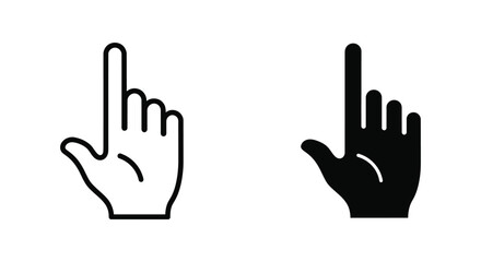 Obraz premium Minimalist hand cursor icons with pointing index finger in outline and solid black styles for web navigation and digital UI design
