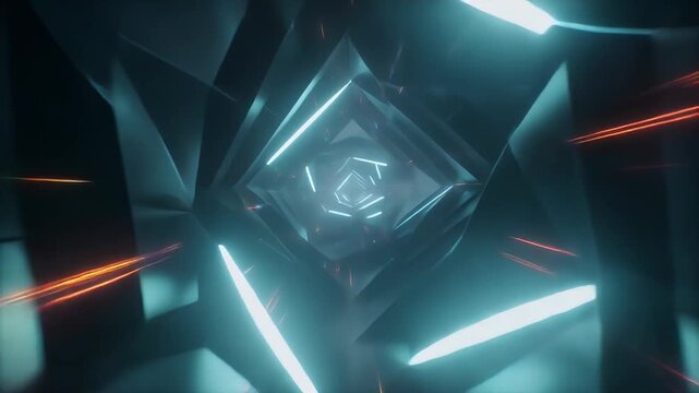 Neon Tunnel with Light Streaks, Sci Fi Warp Speed Background