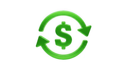 Fototapeta premium Green Dollar Currency Exchange Icon with Circular Arrows – Financial Transaction Symbol Transparent PNG