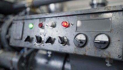 Closeup on a natural gas generator control panel during a test run main interface in crisp detail and background blurred to highlight functionality.