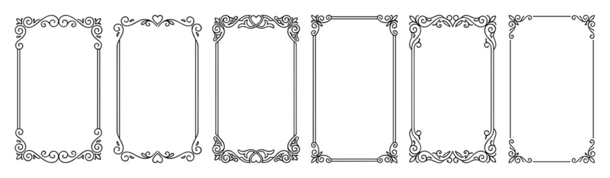 Ornamental frame borders vector design, decorative black frames isolated set