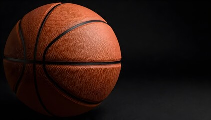 Obraz premium Close up of a basketball on a dark background for sports concepts