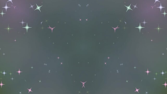 Glowing multicolored starry night sky with sparkling lights on a dark green background with a white border at bottom.