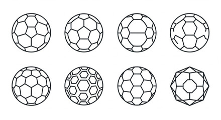 Obraz premium Collection of Minimalist Soccer Ball and Geometric Sphere Line Icons