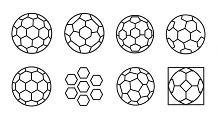 Obraz premium Collection of Minimalist Soccer Ball and Geometric Line Icons
