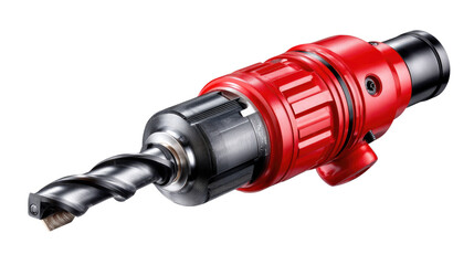 Powerful Red Drill: A close-up shot of a robust, red-colored drill bit, designed for heavy-duty use in construction or industrial environments, highlighting its cutting-edge design and engineering.