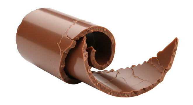 A chocolate wafer roll with a bite taken out on transparent background