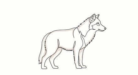 Detailed Line Art Illustration of a Majestic Wolf Standing Sideways.