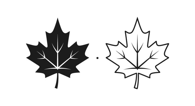 Canadian maple leaf outline black and white design elements vector illustration Vector
